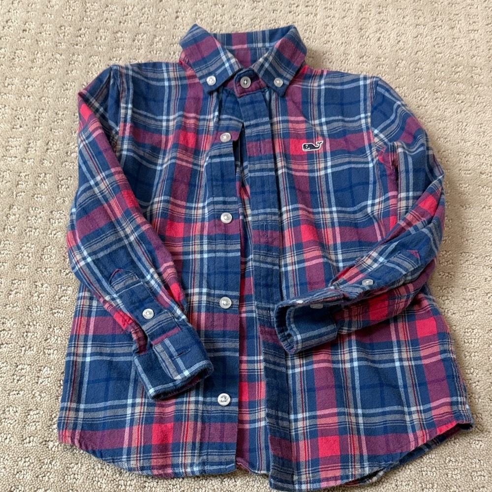 Vineyard Vines Blue and Pink Plaid Flannel Button-Down Shirt